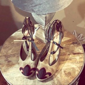 Diesel distressed leather t-strap  heels